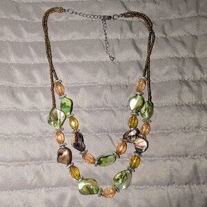 $2 with Bundle ~ Green Purple Shell Nugget Amber Crystal Beaded Necklace 6302